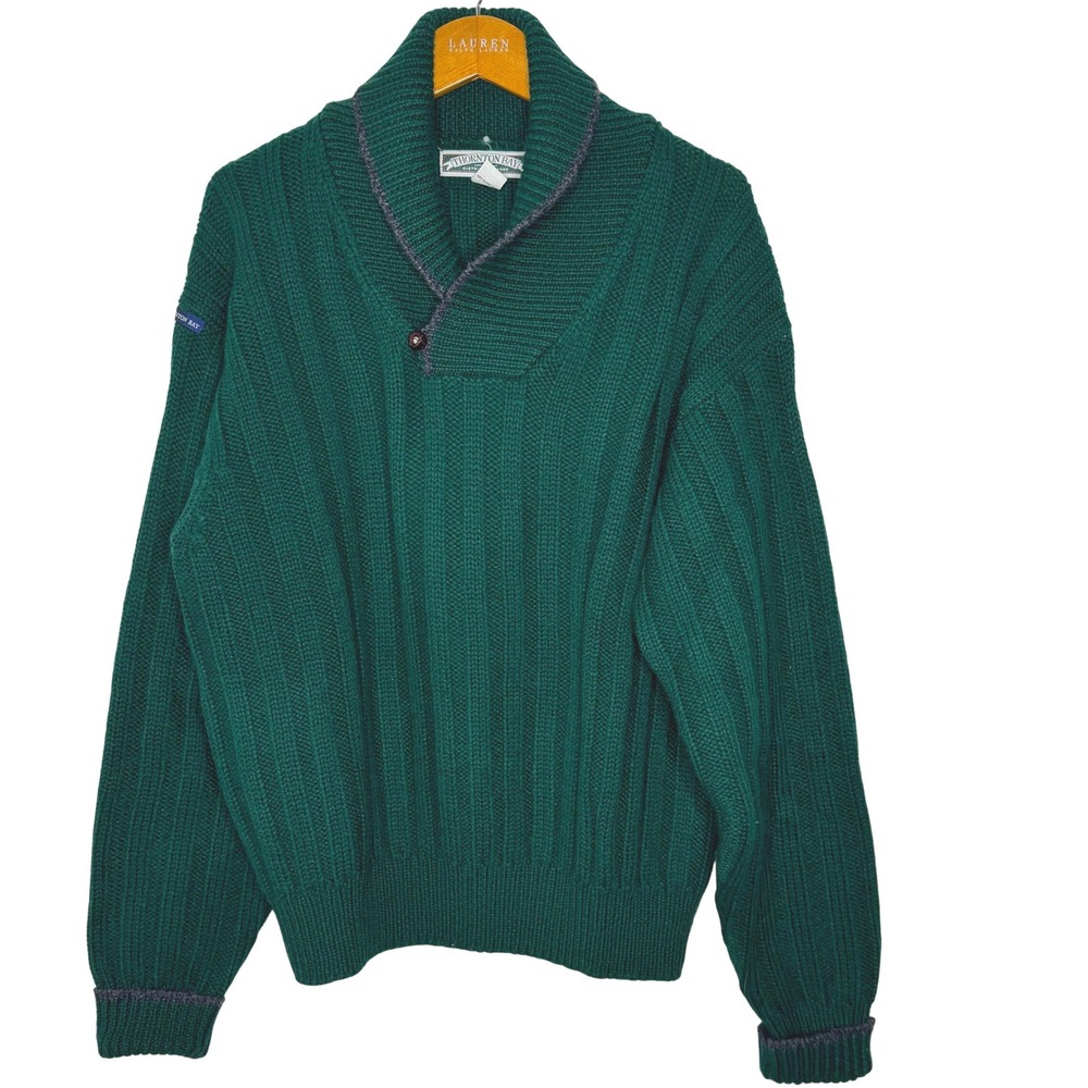Vintage Thornton Bay Wool Sweater Mens Suede Elbow Patches Medium